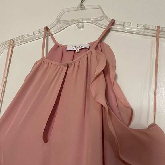NWOT PARKER Pink halter ruffle hem mini flutter silk dress size US medium - Picture 4 of 8